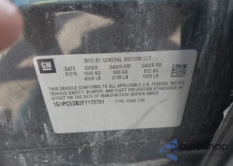 2015 Chevrolet Cruze 1Lt Auto z USA, uszkodzony, nr VIN 1G1PC5SB2F7179751